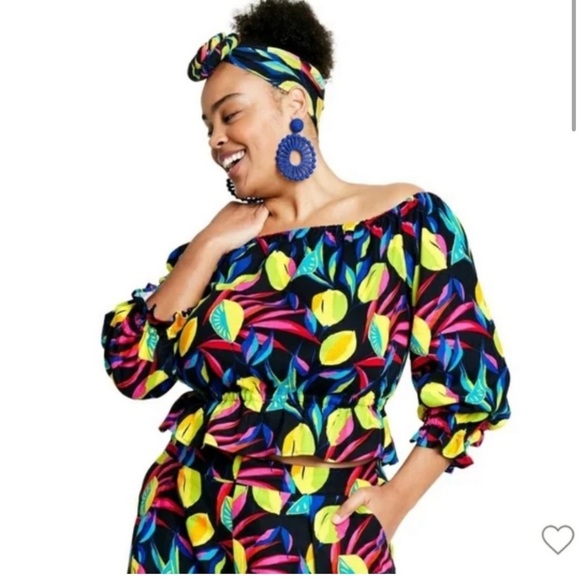 Tabitha Brown x Target Lemon Print Bardot Top - Picture 1 of 14